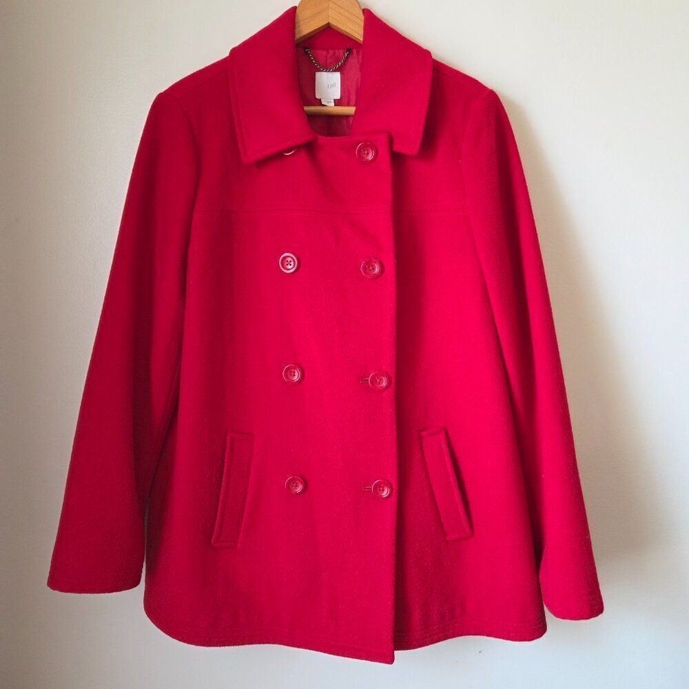 EUC LIKE NEW J JILL RED WOOL BLEND PEACOAT SIZE MEDIUM WOMENS